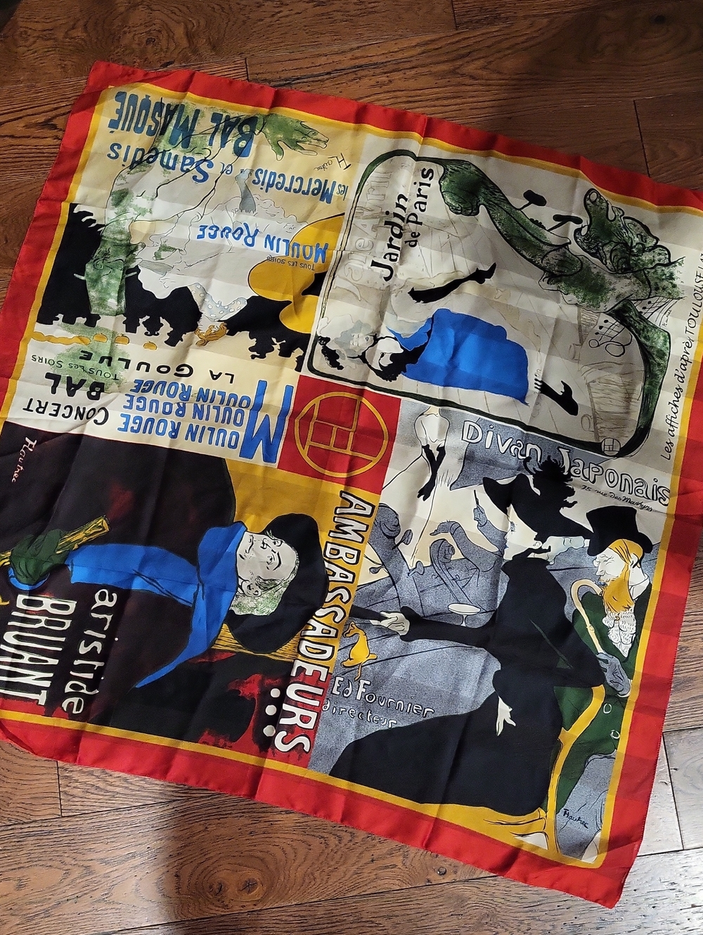 Vintage art scarf with posters by French artist Henri de Toulouse-Lautrec